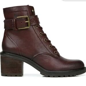 ZODIAC Womens Wine Burgundy Buckled Strap Gemma Leather Combat Boots 10 M